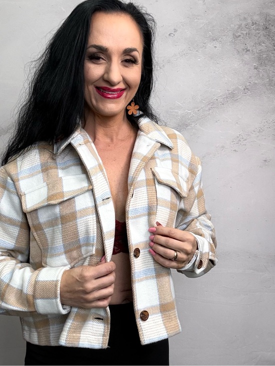 For The Republic Jackets & Blazers - For The Republic Beige and White Plaid Jacket